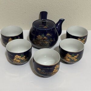 Vintage Japanese cobalt blue tea set